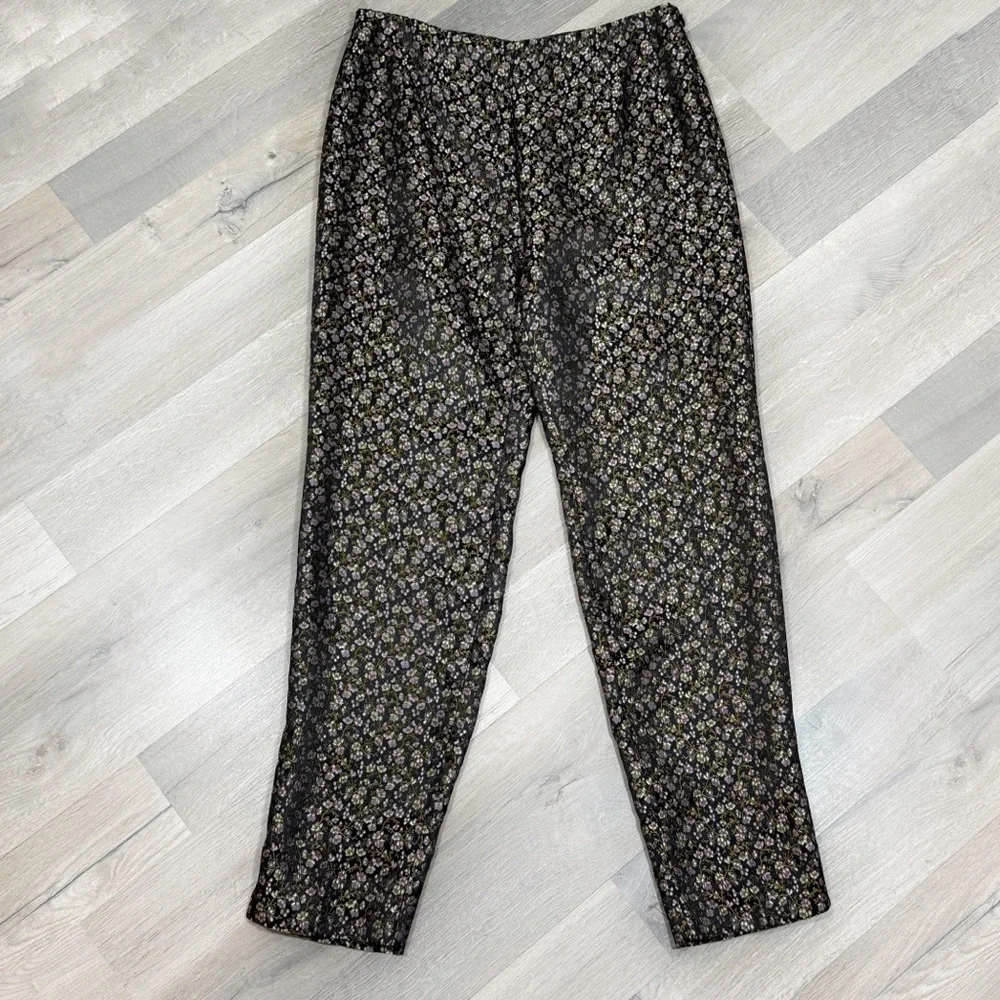 Vintage Allison Taylor Ditsy Floral Satin Brocade Ankle‎ Pants Black Purple 8